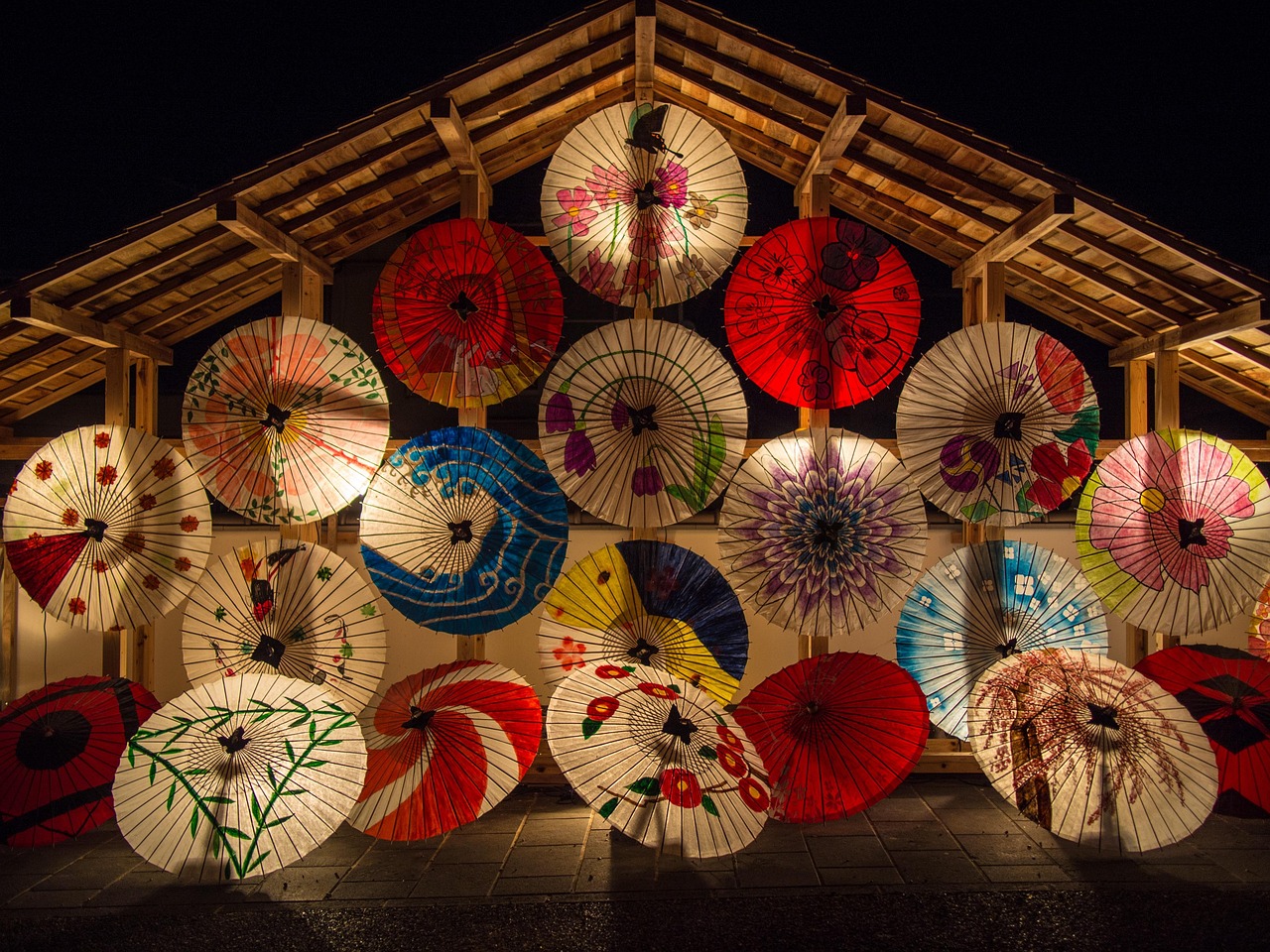 japanese umbrellas, parasols, illuminated, umbrellas, night, evening, japanese, yamaga, kyushu, japan, japan, japan, japan, japan, japan, Japan, Kumamoto, Yamaga