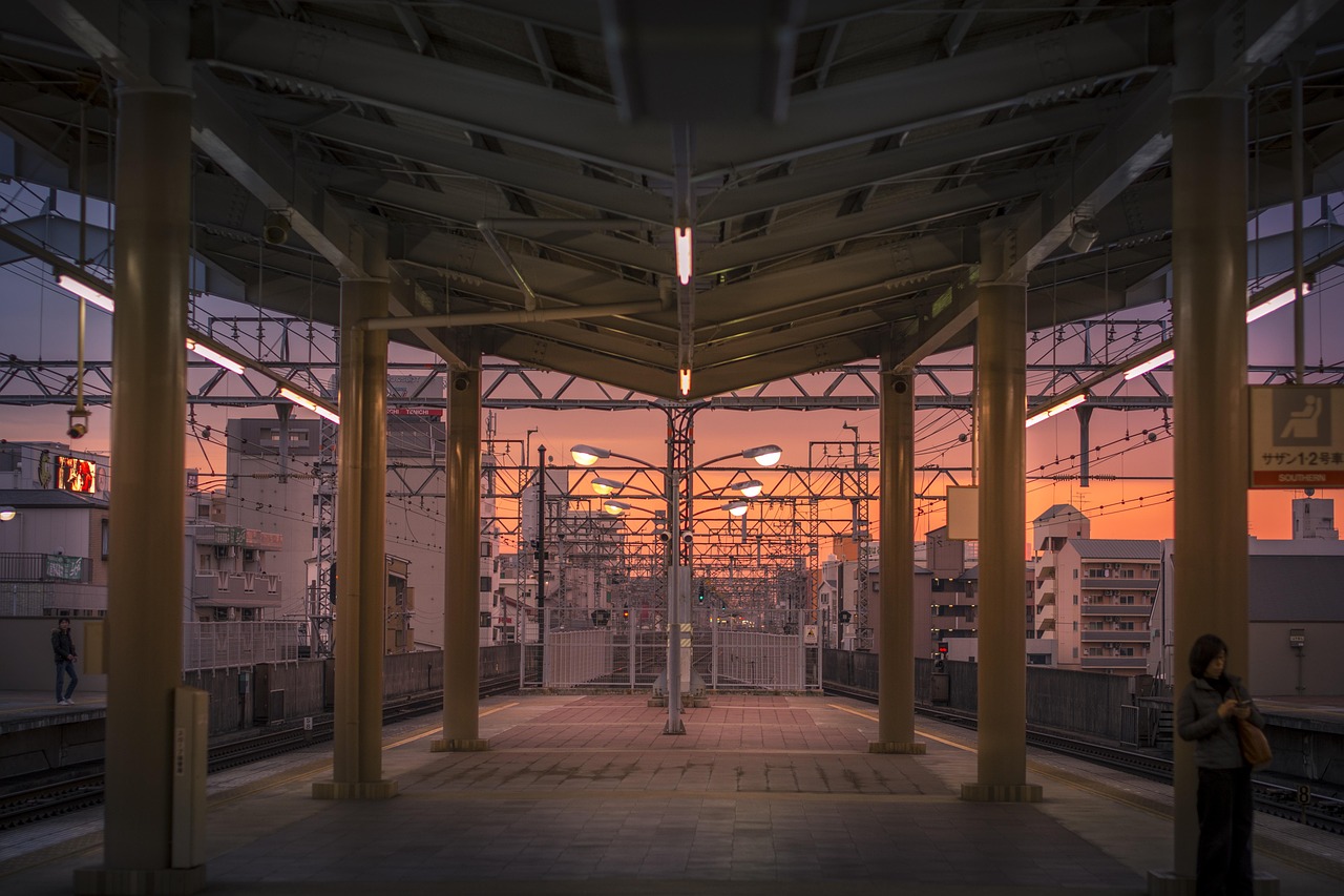 sunset, train, sky, color, travel, nature, in the evening, night sky, station, japan, city, vacation, night